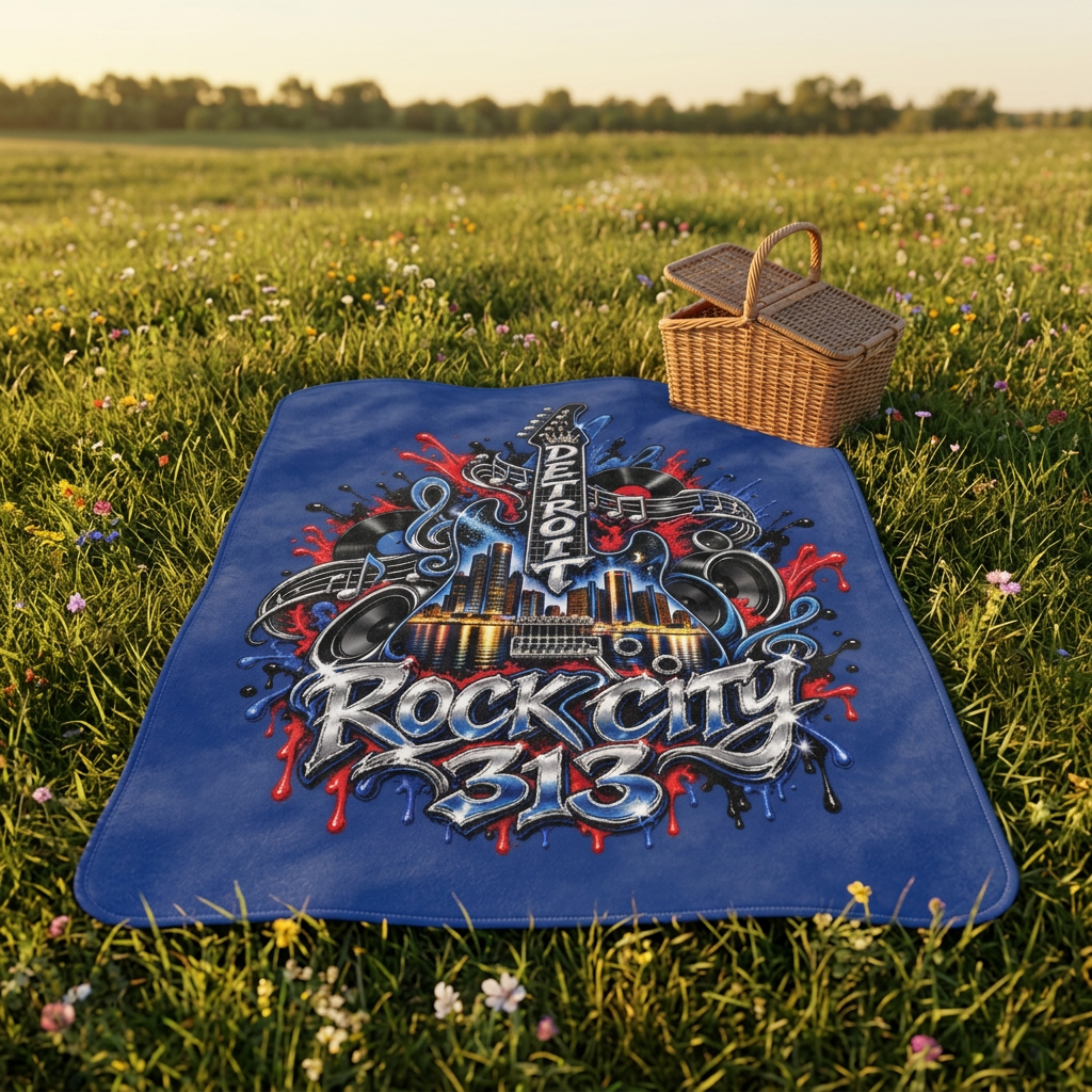 Detroit Rock City 313 graphic Velveteen Blanket | Guitar Skyline Music design