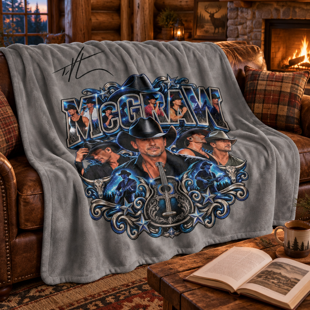 Country Singer McGraw Portrait Blanket | Country Music Cowboy Fans Velveteen Microfiber