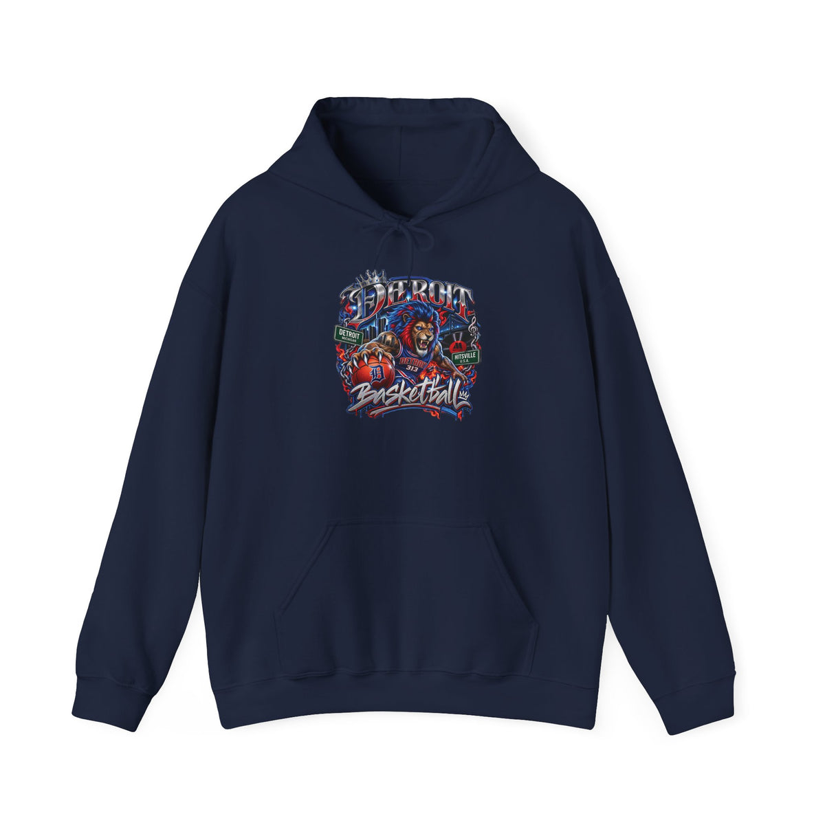 Detroit Basketball Graphic Hoodie | Vintage City Sports Logo, Front Collage Art