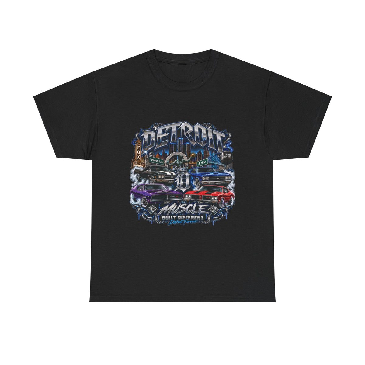 Detroit Muscle Car Tee | Vintage Hot Rod Illustration, Garage Scene