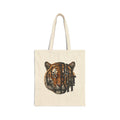 Tiger Face with Vertical Text Tote Bag | Canvas Animal Illustration
