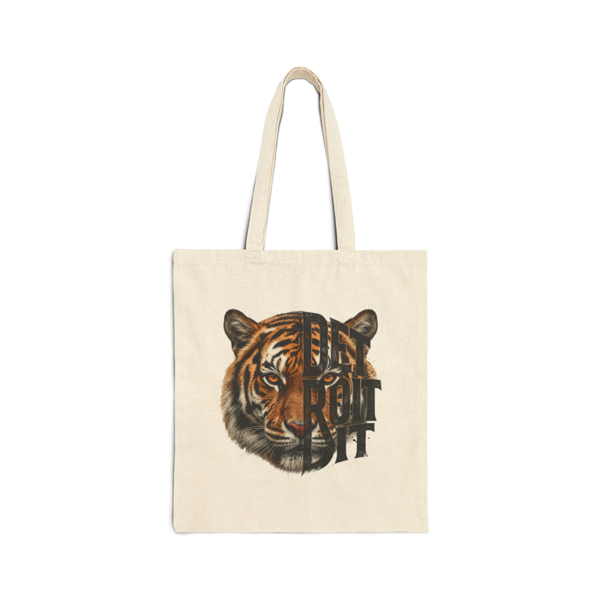 Tiger Face with Vertical Text Tote Bag | Canvas Animal Illustration