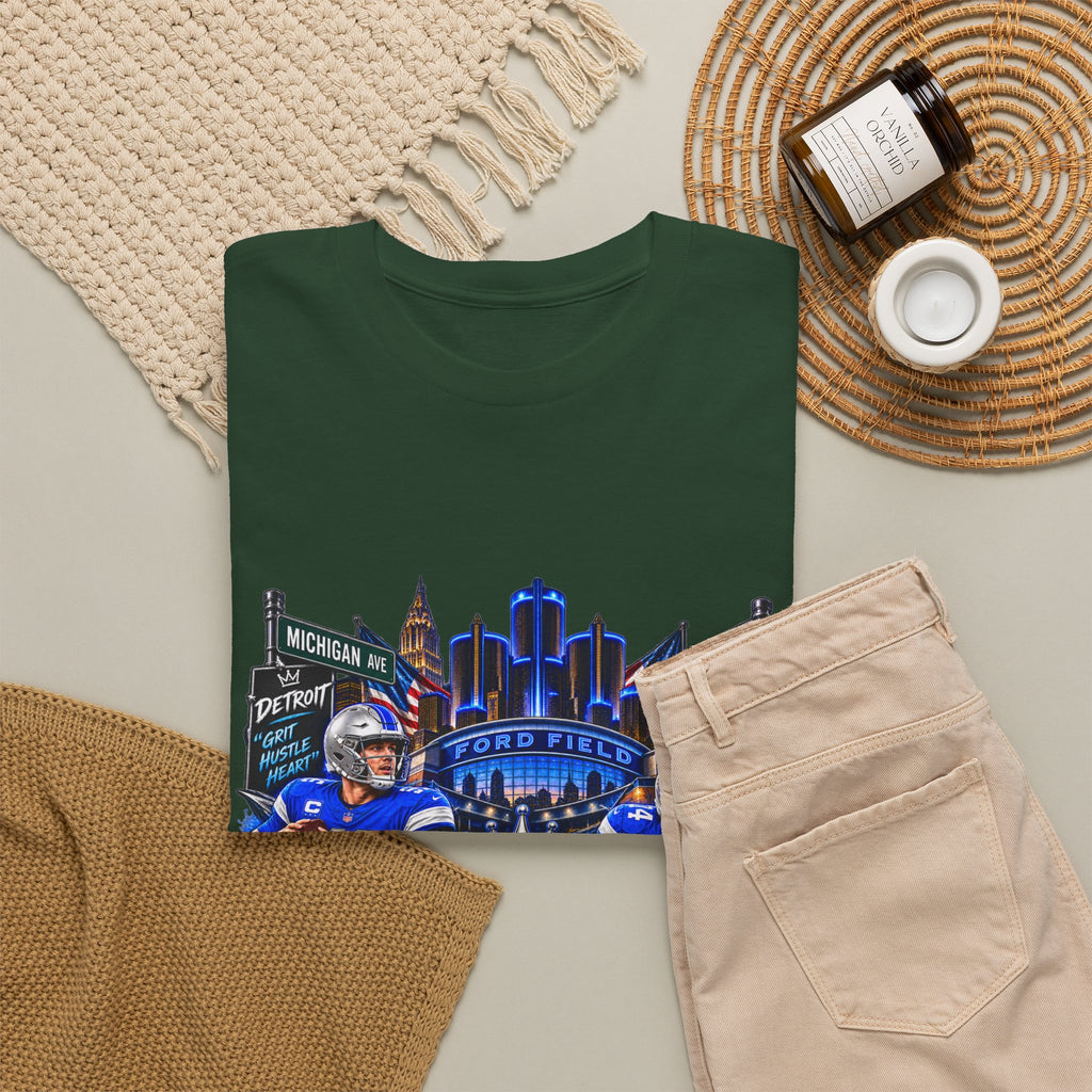 Detroit Football Graphic Tee | City Skyline, Players, Lions-Inspired Design