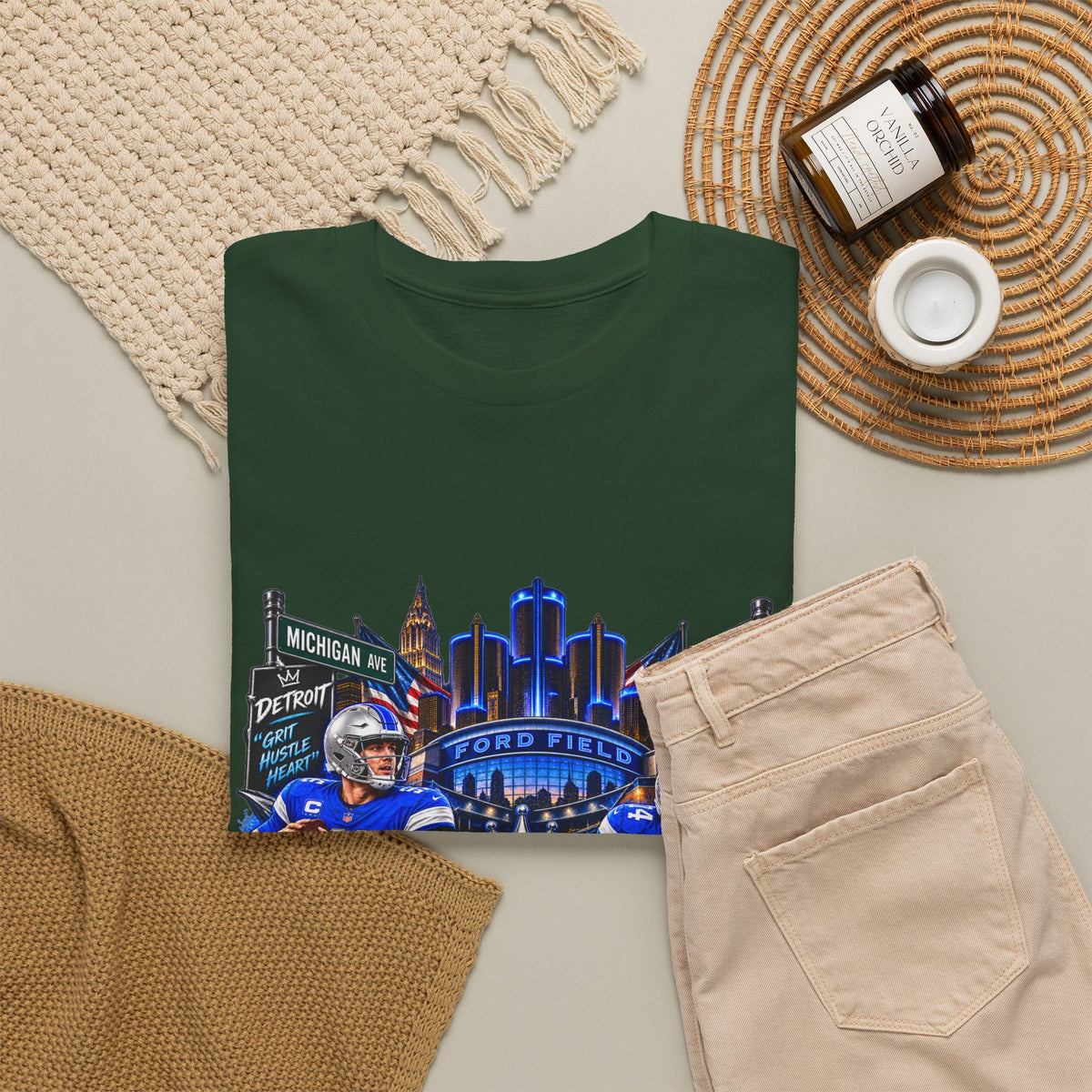 Detroit Football Graphic Tee | City Skyline, Players, Lions-Inspired Design