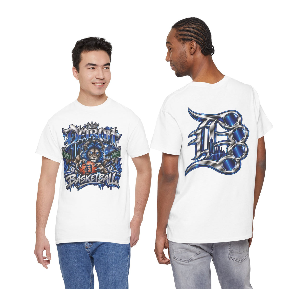 Detroit Basketball Lion Graphic Tee | City Streetball Detroit D Logo