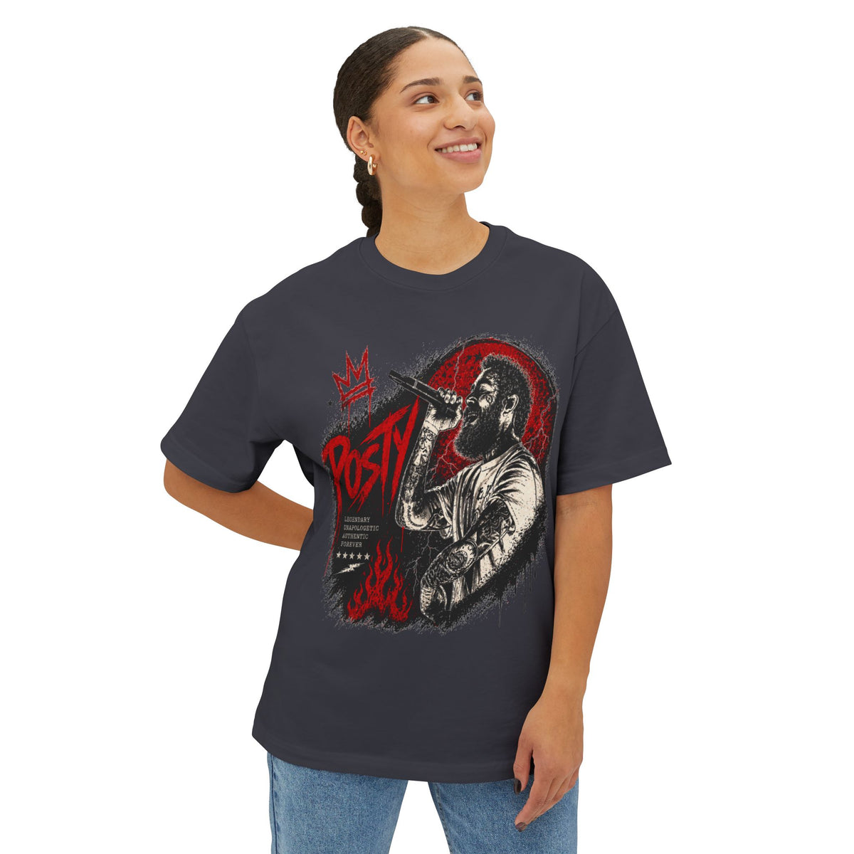Malone Singer Microphone Illustration Concert Tee | Retro Rock Rap Portrait