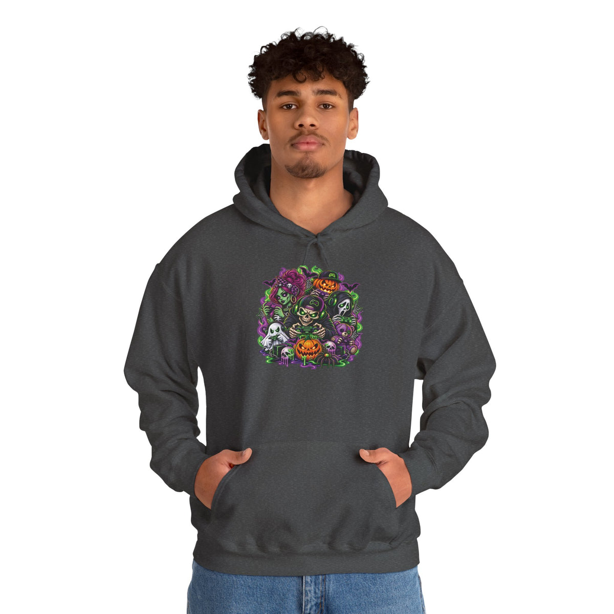 Spooky Halloween Skull Pumpkin Floral Hoodie | Haunted Garden Sweatshirt
