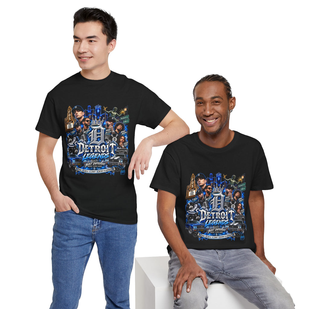 Detroit Legends collage T-Shirt | Motor City skyline, classic cars, musicians
