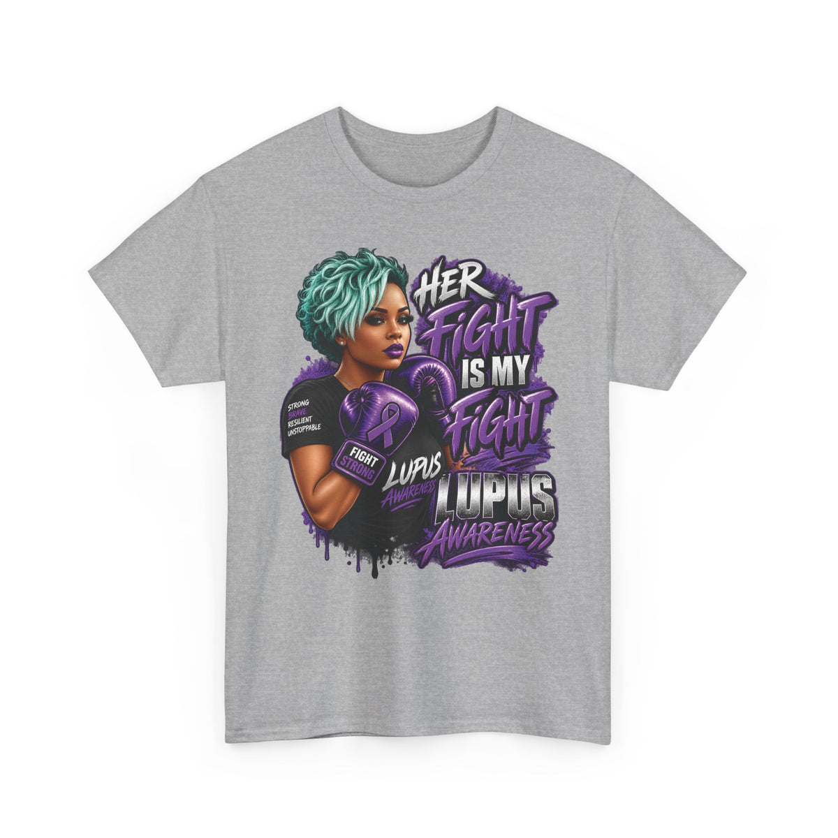 Her Fight Is My Fight Lupus Awareness T-Shirt | Boxing Woman, Purple Ribbon