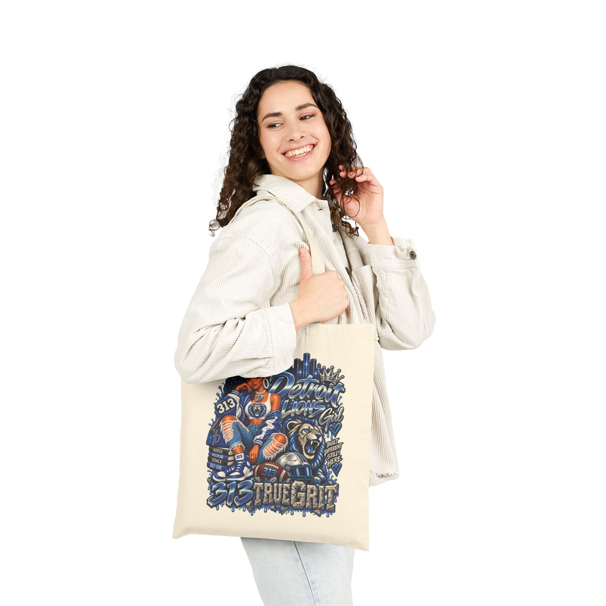 True Grit Detroit Lions Tote Bag | Vintage Baseball Illustration