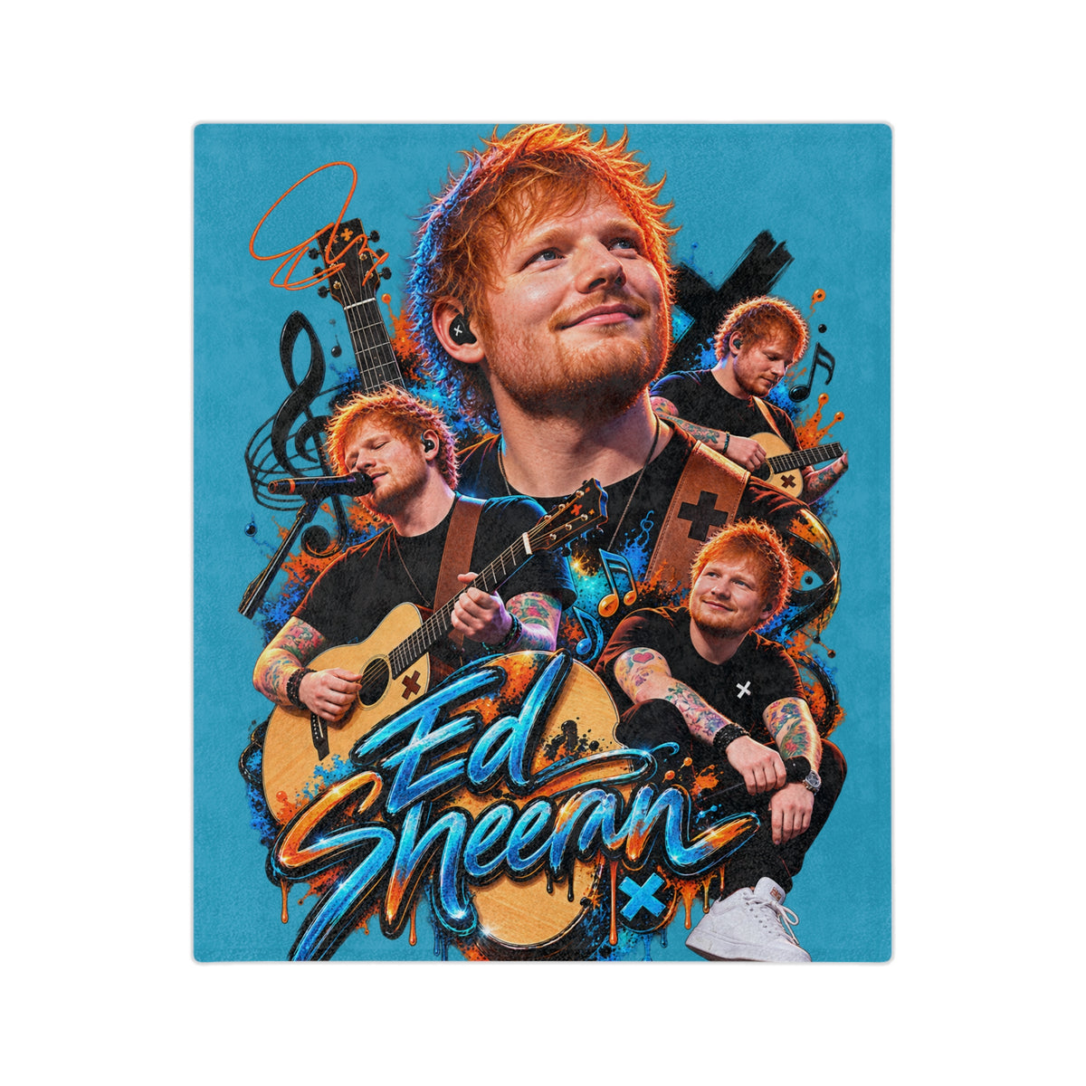 Ed Sheeran collage Velveteen Blanket | Musician portrait, guitar artwork