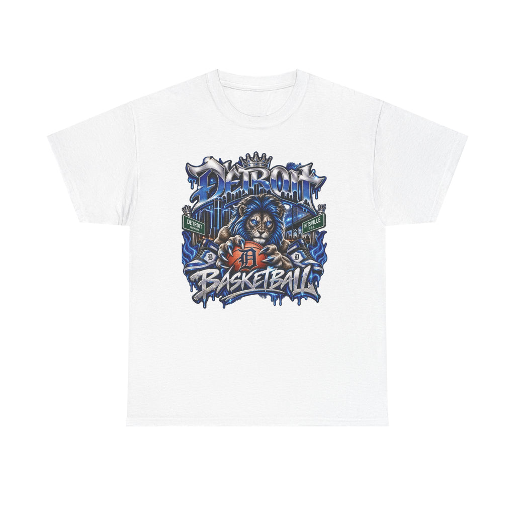 Detroit Basketball Lion Graphic Tee | City Streetball Detroit D Logo
