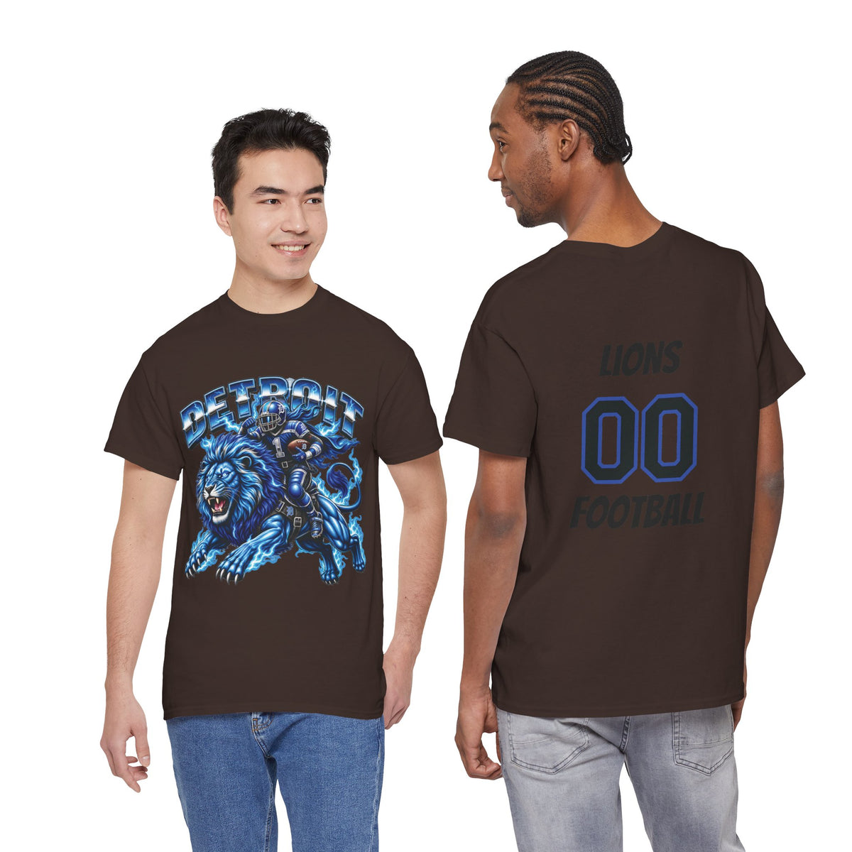 Detroit Lion Rider T-Shirt | Football Team Graphic Tee, Blue Mascot