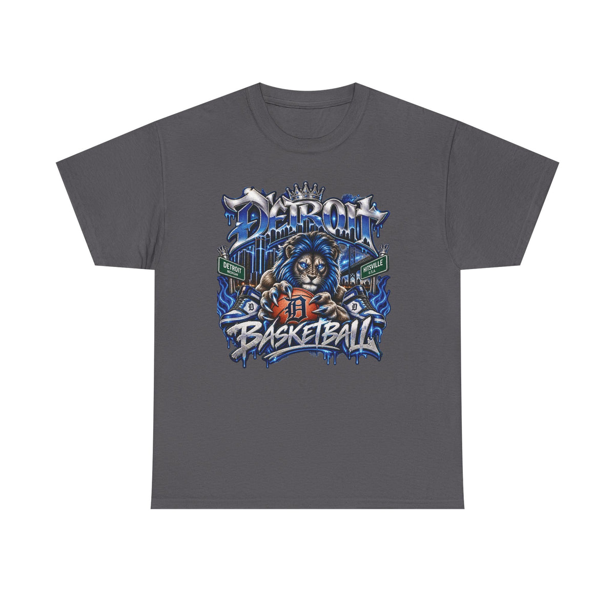 Detroit Basketball Lion Graphic Tee | City Streetball Detroit D Logo