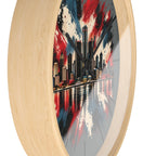 Urban Skyline Detroir Wall Clock – Red, White & Blue Cityscape Decor