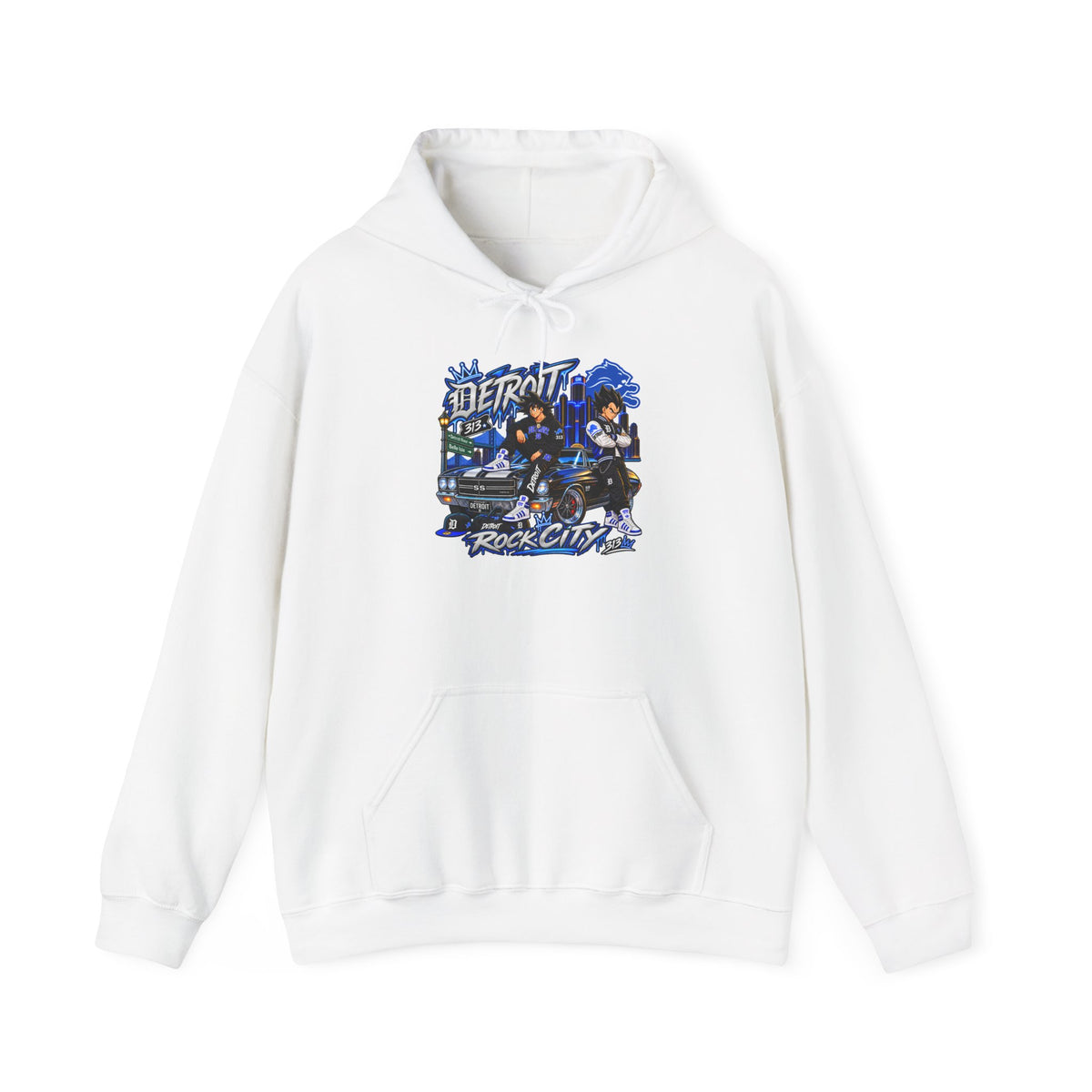 Detroit Rock City hoodie | vintage city skyline, electric blue motorcycle design