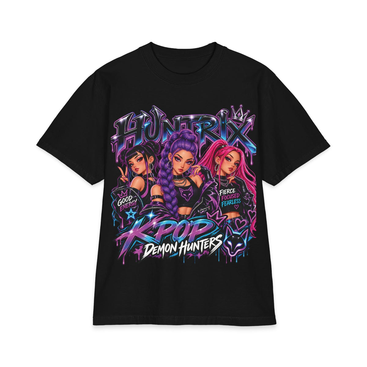 Demon Hunters Trio T-Shirt | Anime Girls, Neon Gothic Graffiti