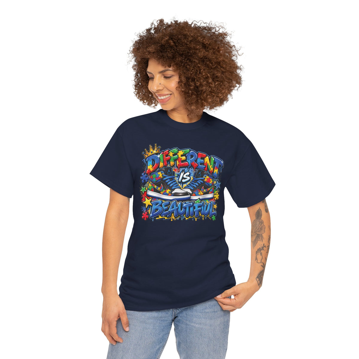 Different Is Beautiful Autism T-Shirt | Colorful Graffiti Typography