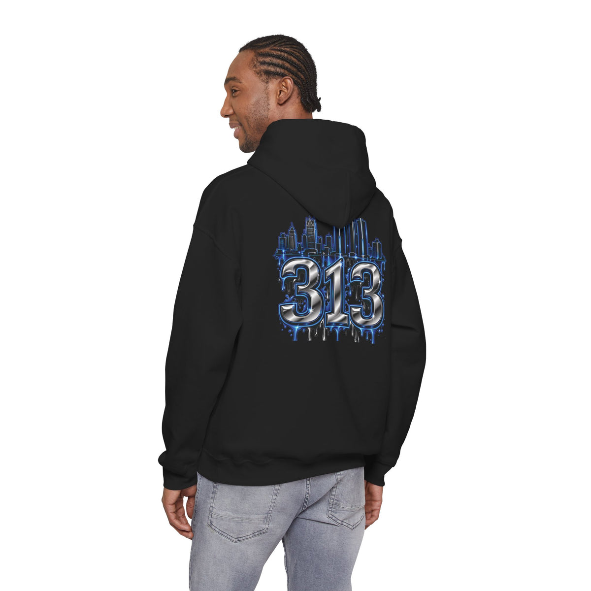 Detroit 313 Drip Skyline Hoodie | Graffiti Letter B Chest Design