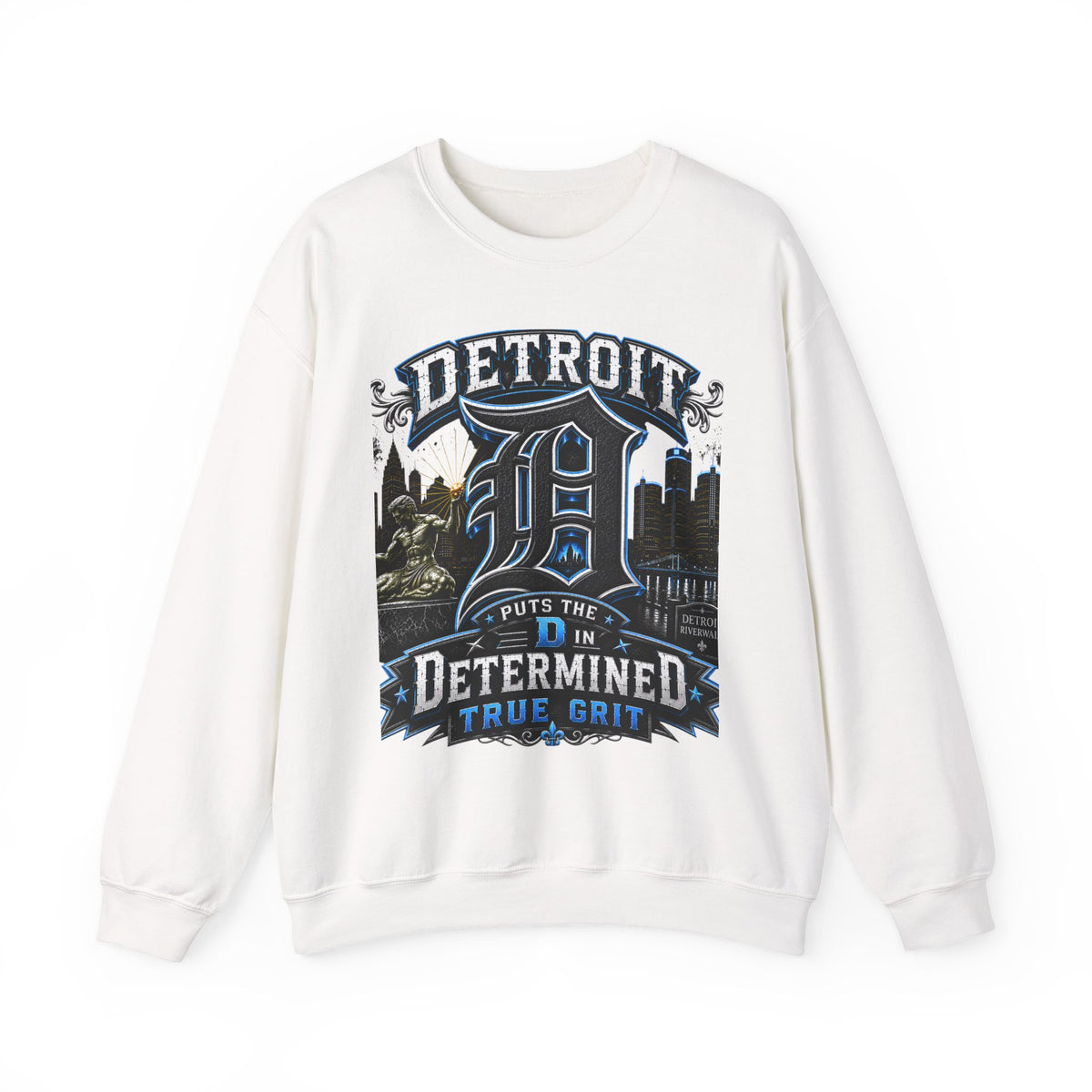 Detroit Determined True Grit crewneck sweatshirt | City skyline D emblem