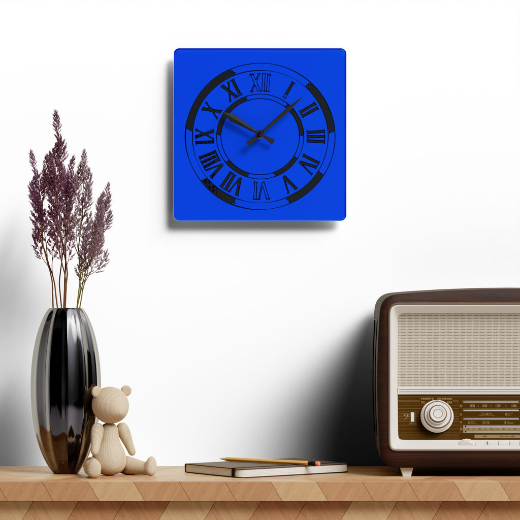Roman Numeral Blue Clock Acrylic Wall Clock | Modern Decorative Timepiece