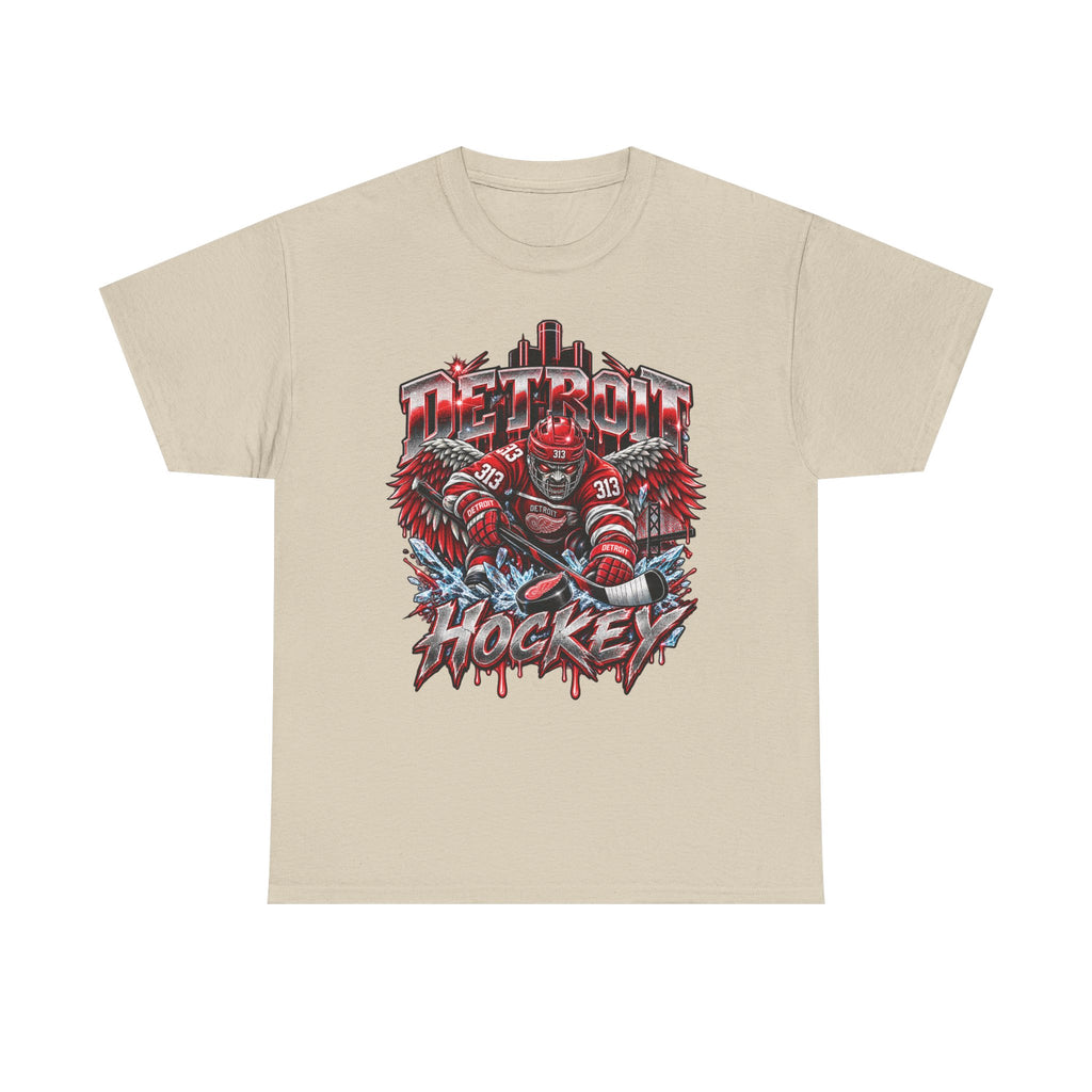 Detroit Hockey Player Graphic Tee | Metro Skyline, Winged Mascot