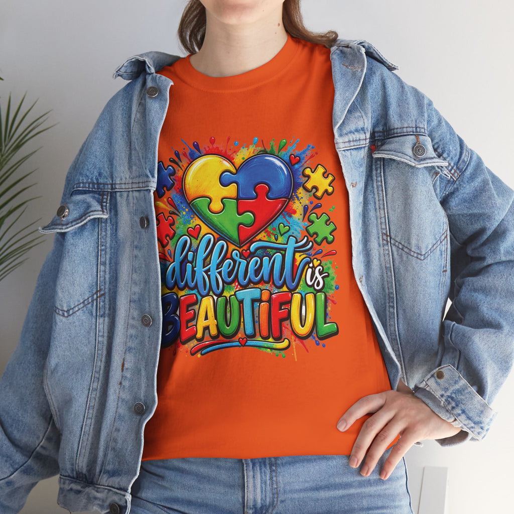 Different Is Beautiful Autism Puzzle Heart T-Shirt | Neurodiversity Awareness Tee