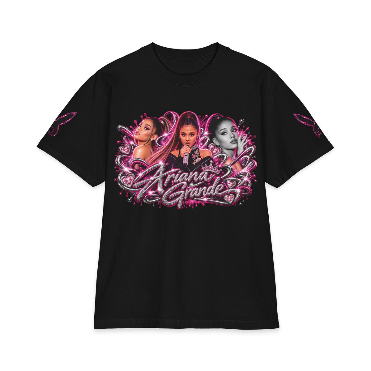 Ariana Pop Star Portraits T-Shirt | Pink Graphic Photo Collage