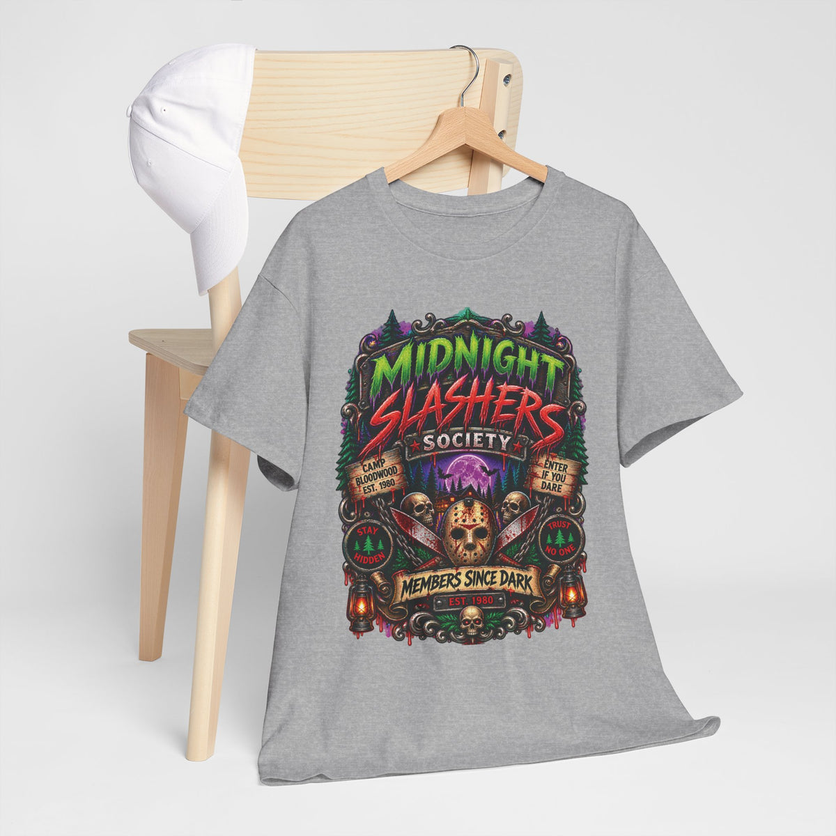 Midnight Slashers Society Skull Tee | Horror Club Graphic T-Shirt