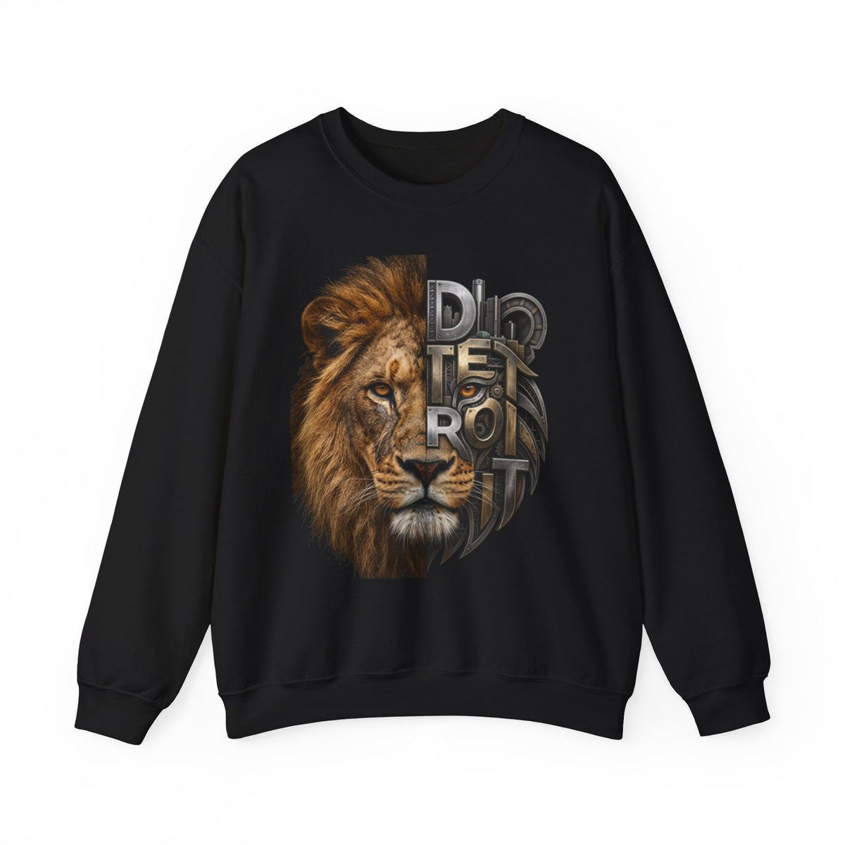 Lion Portrait Typography sweatshirt | Split Realistic Lion Face with 3D Text