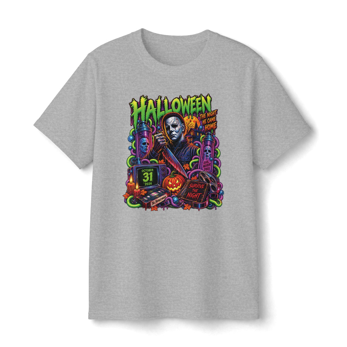 Halloween Michael Myers Collage Tee | Retro Horror Pumpkin Mask Slasher