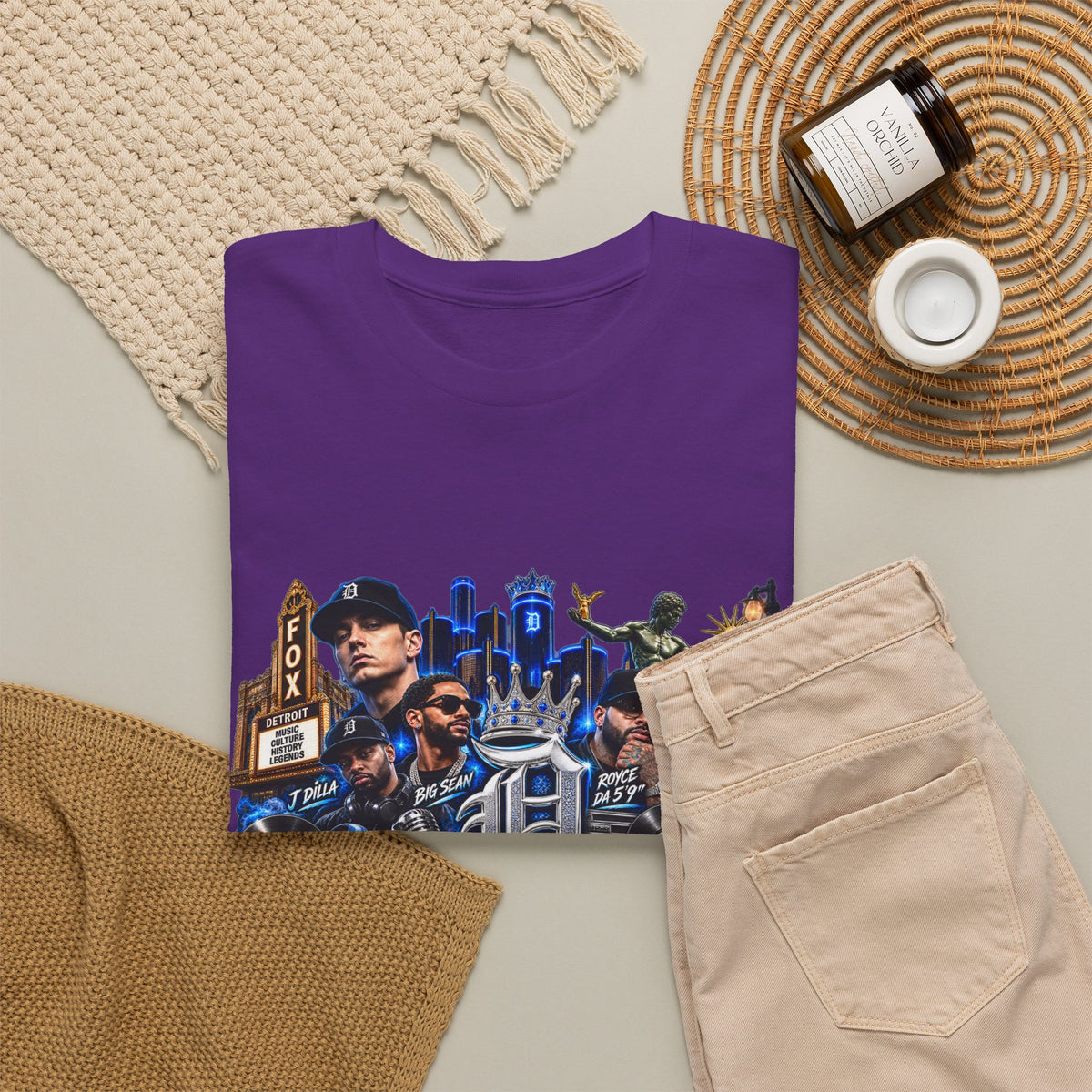 Detroit Legends collage T-Shirt | Motor City skyline, classic cars, musicians