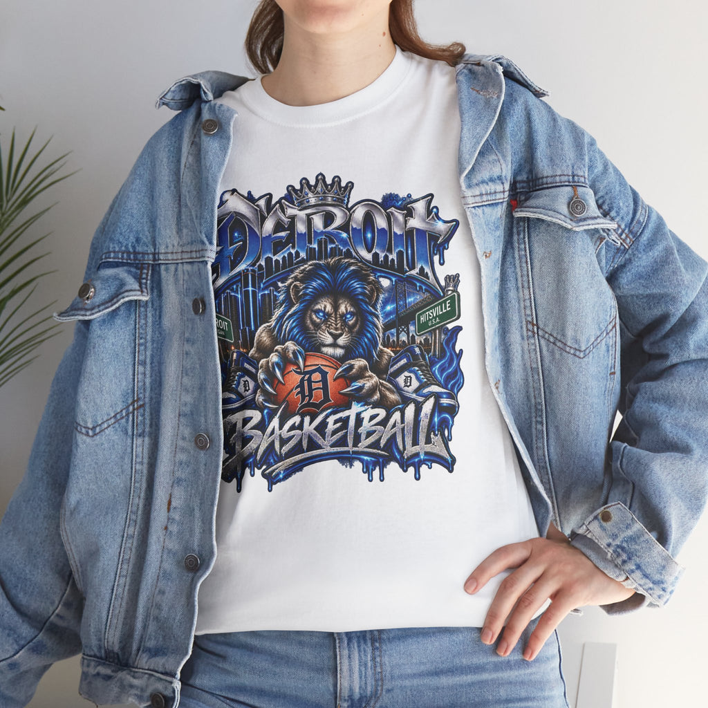 Detroit Basketball Lion Graphic Tee | City Streetball Detroit D Logo