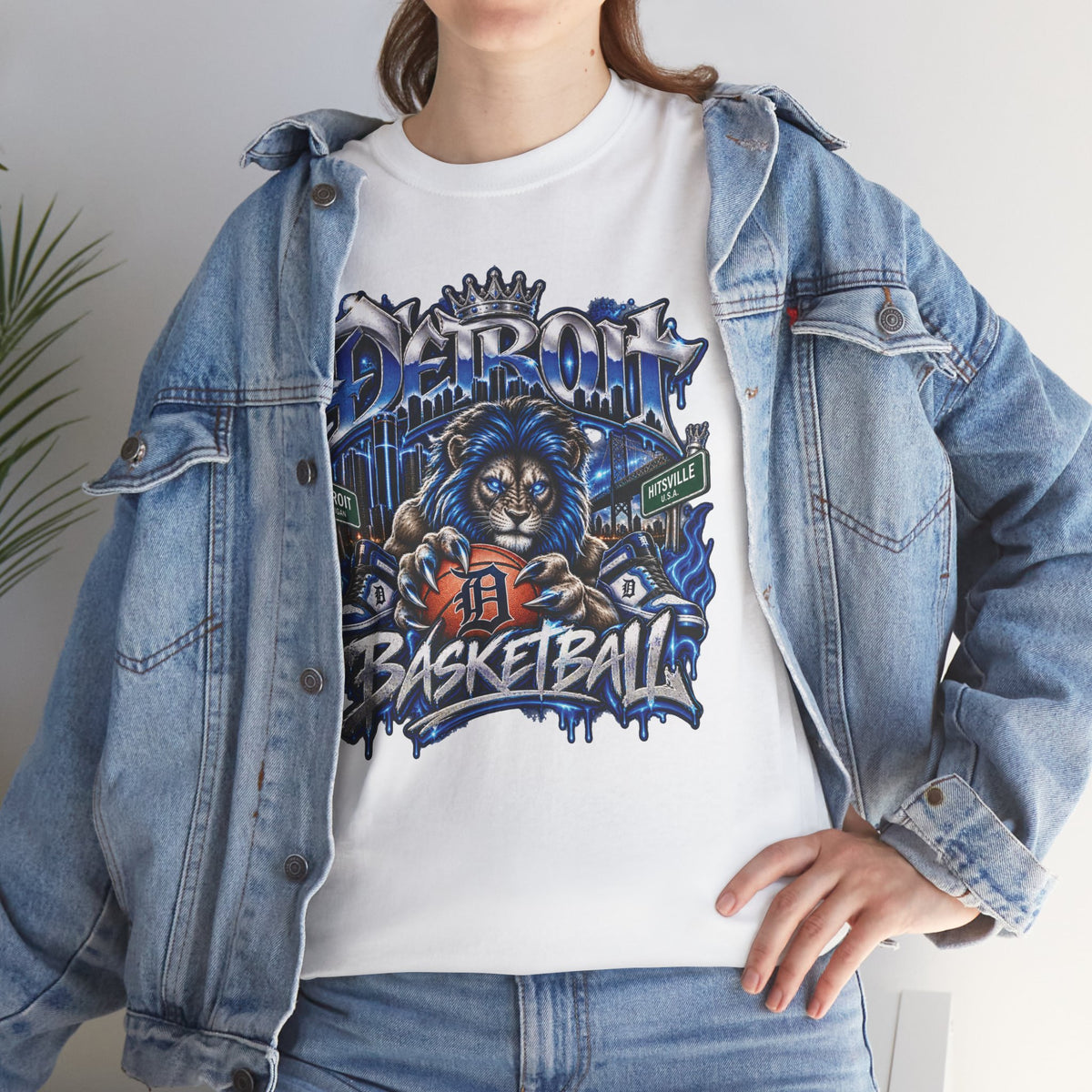Detroit Basketball Lion Graphic Tee | City Streetball Detroit D Logo