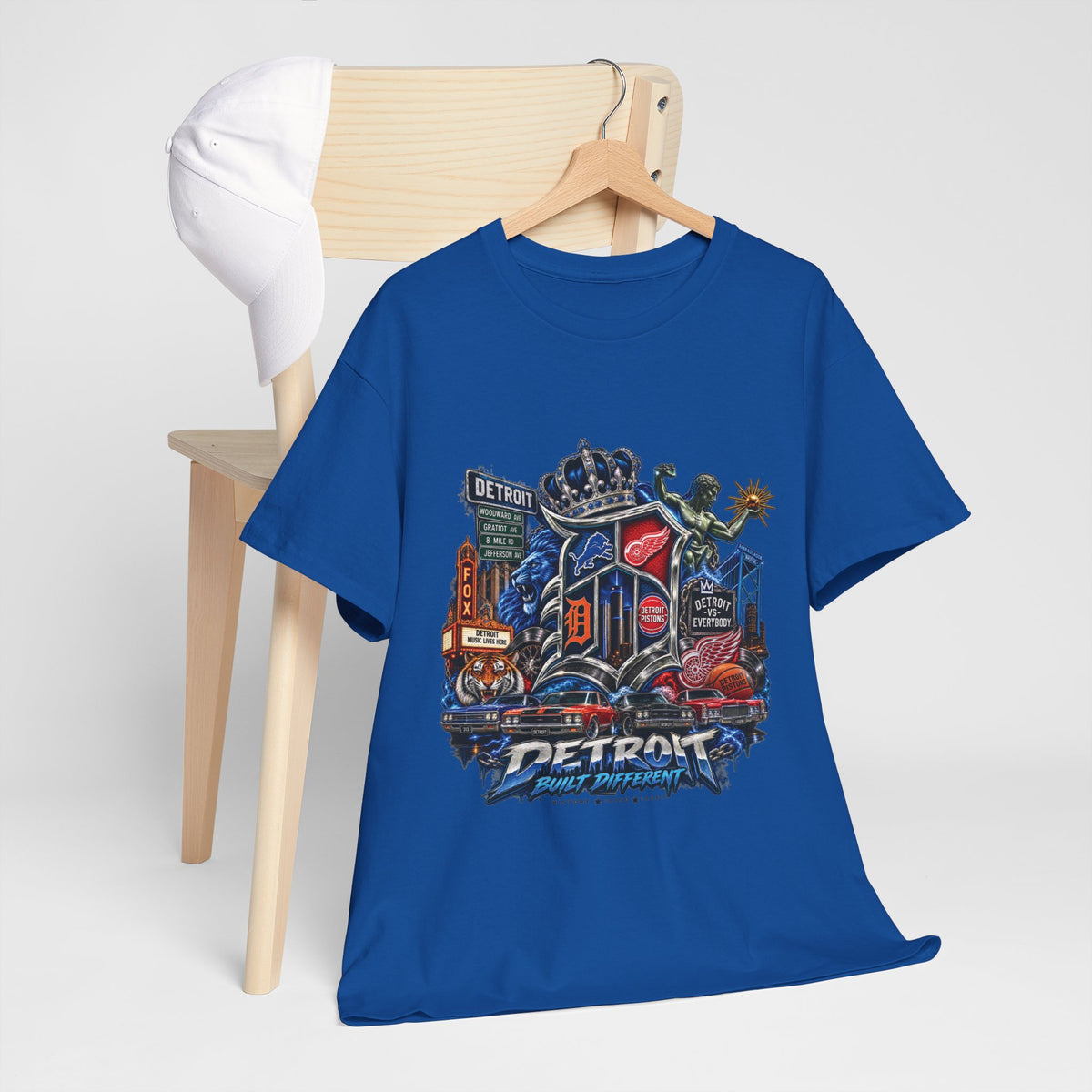 Detroit Skyline Collage T-Shirt | Motor City Landmarks, Vintage Neon Design