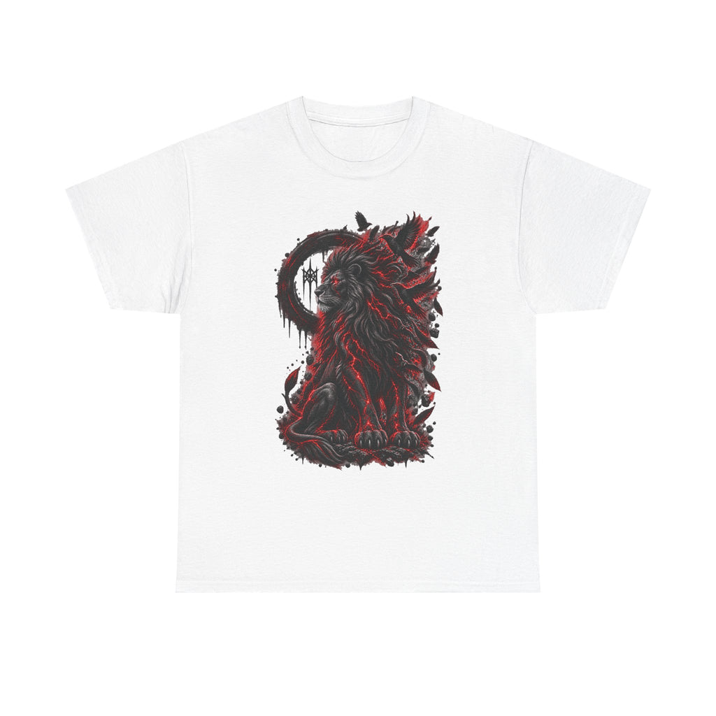 Red and Black Grunge Lion T-Shirt | Graphic Catlike Beast Tee
