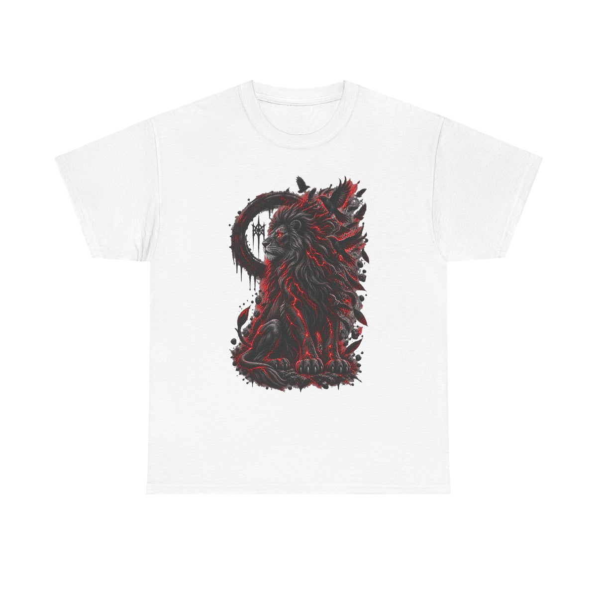 Red and Black Grunge Lion T-Shirt | Graphic Catlike Beast Tee