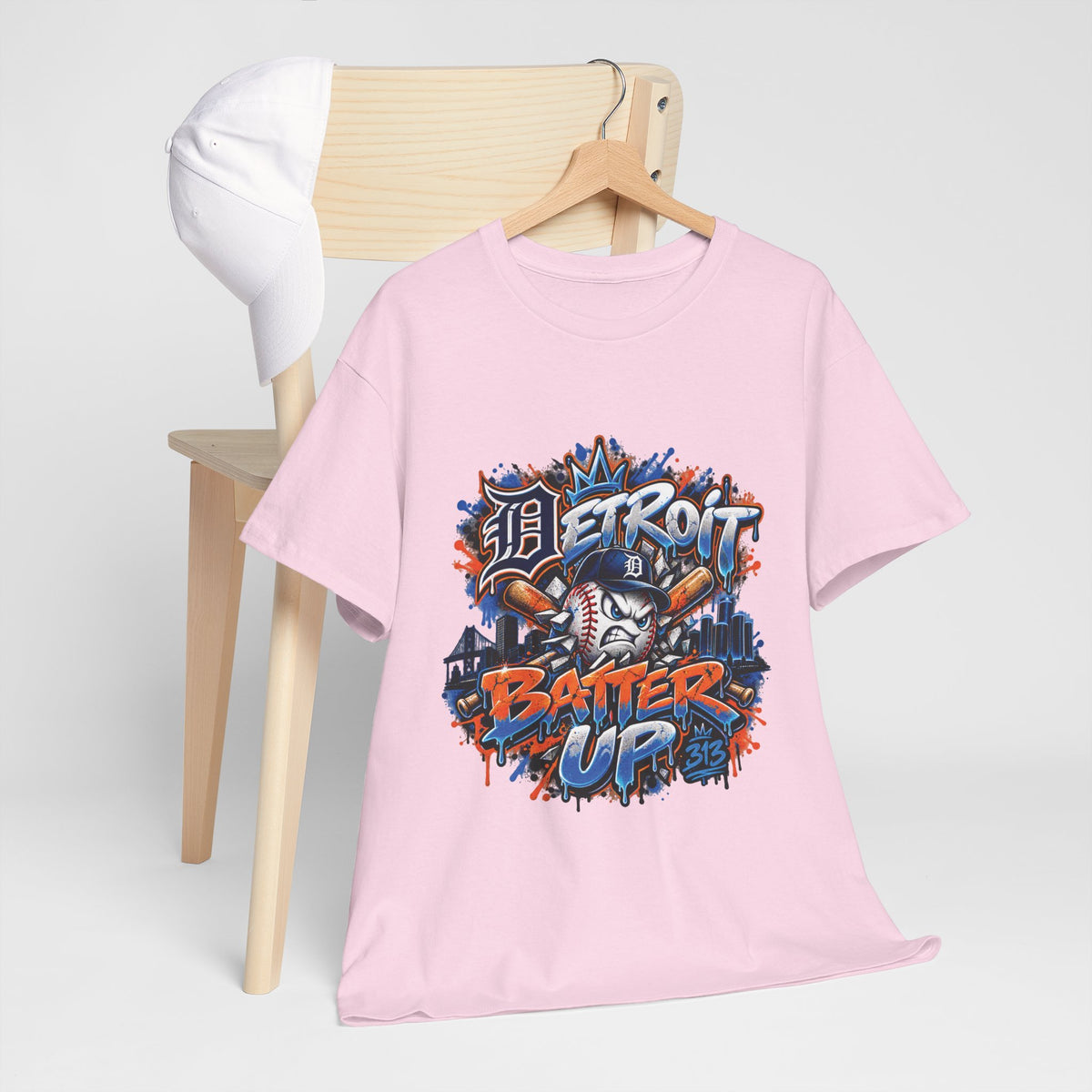 Detroit Batter Up T-Shirt | Baseball City Skyline Tee