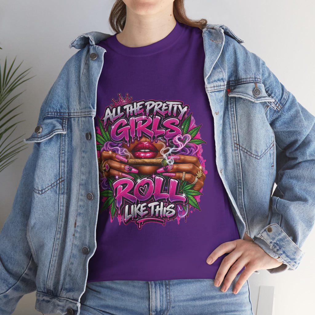 All The Pretty Girls Roll Like This T-Shirt | Pink Graffiti Cannabis Hands Design