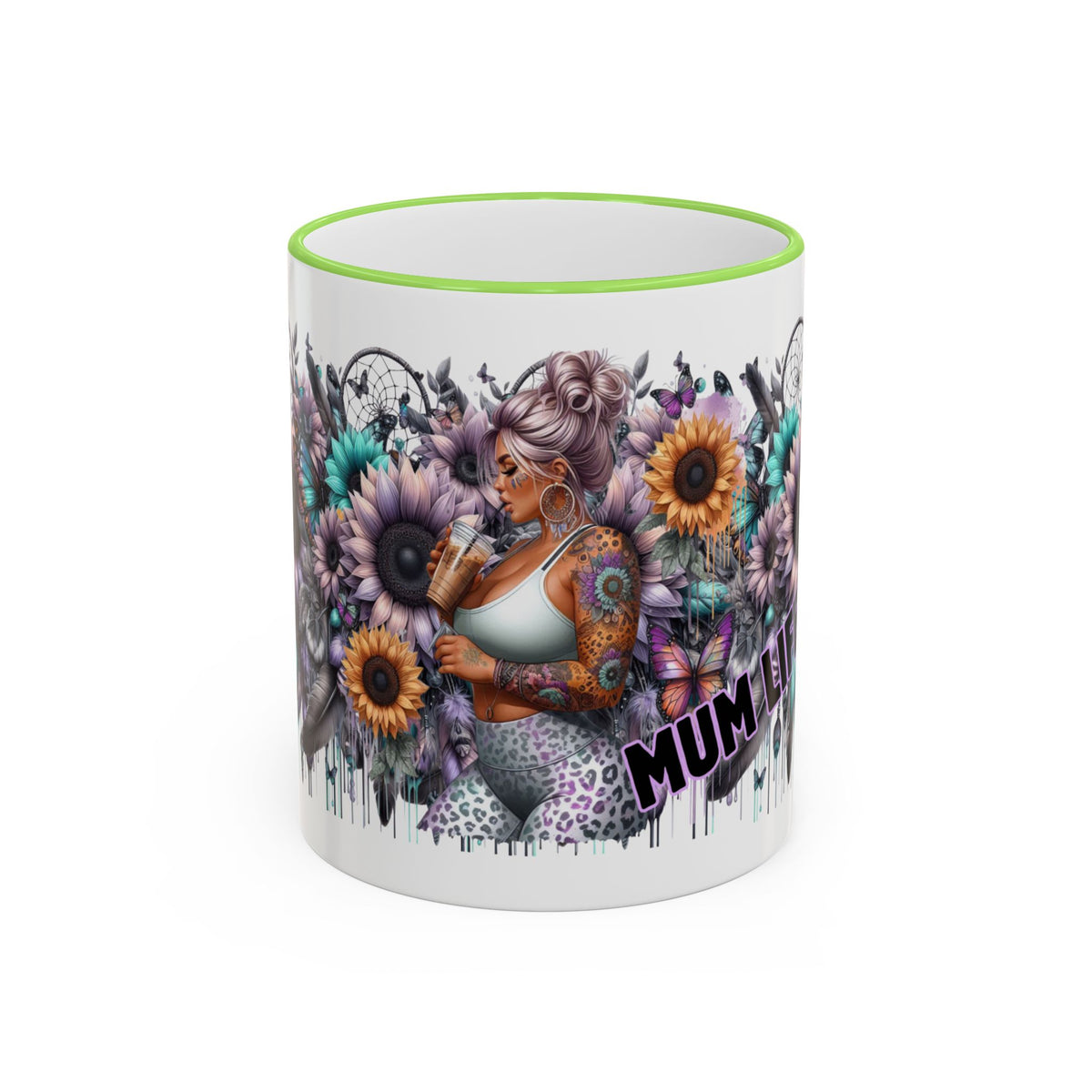 Tattooed Floral Skull Mum Mug | Accent Rim & Handle Ceramic Mug