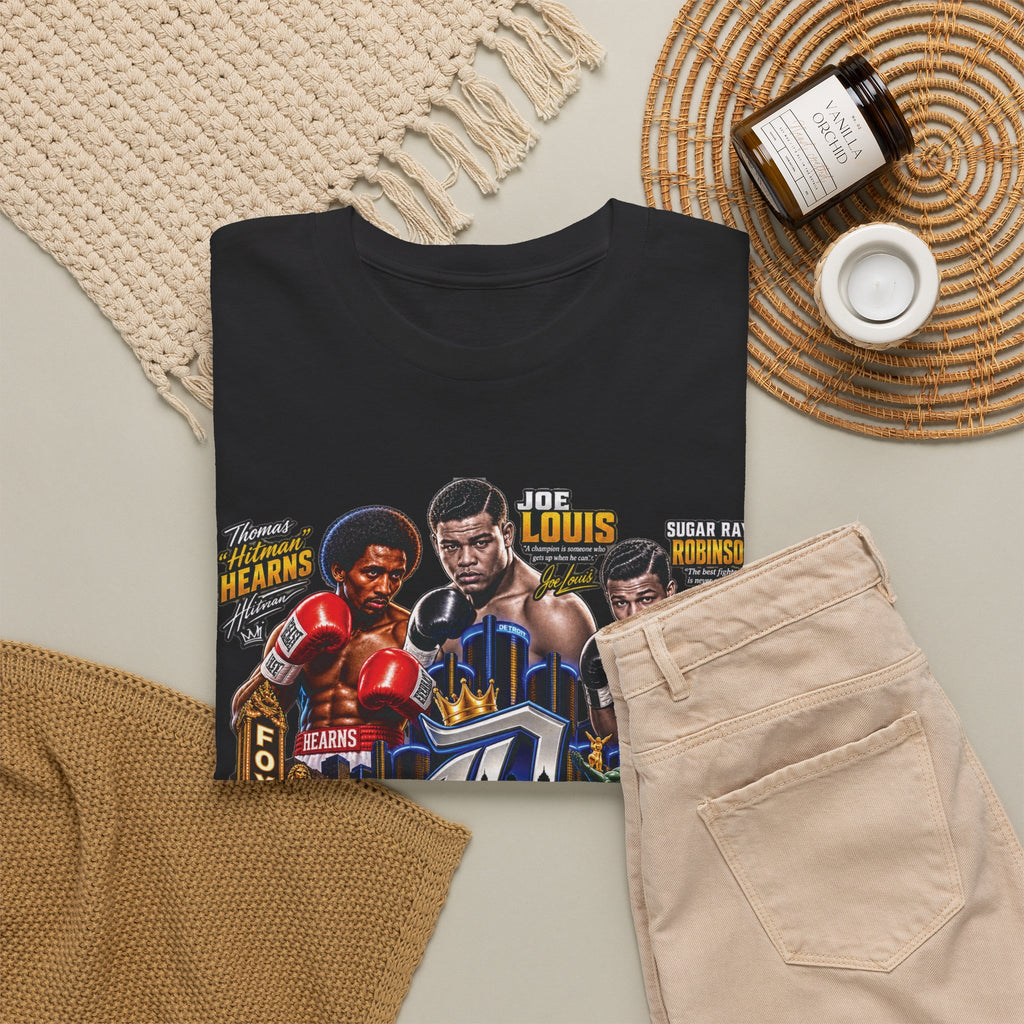 Detroit Champions T-Shirt | Motor City Boxing Legends, Classic Cars, City Skyline