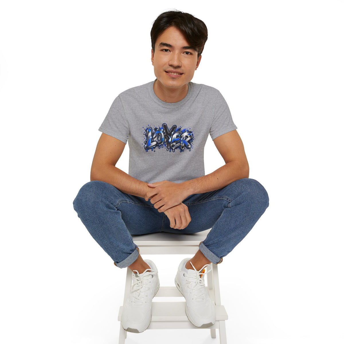 Graffiti 'Lover' Drip Design T-Shirt | Street Art Blue Black