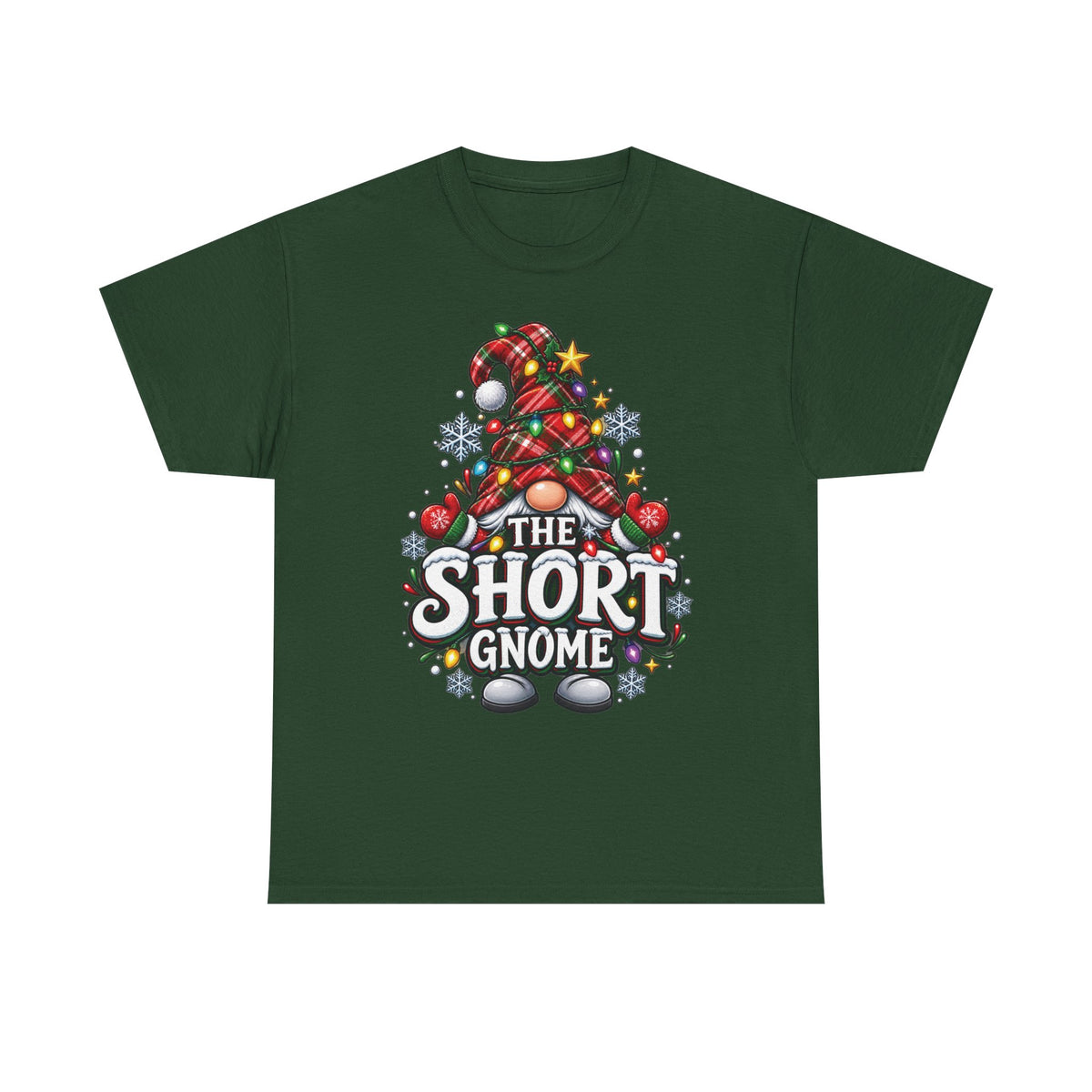The Short Gnome T-Shirt | Christmas Gnome Plaid Hat, Holiday Lights Design