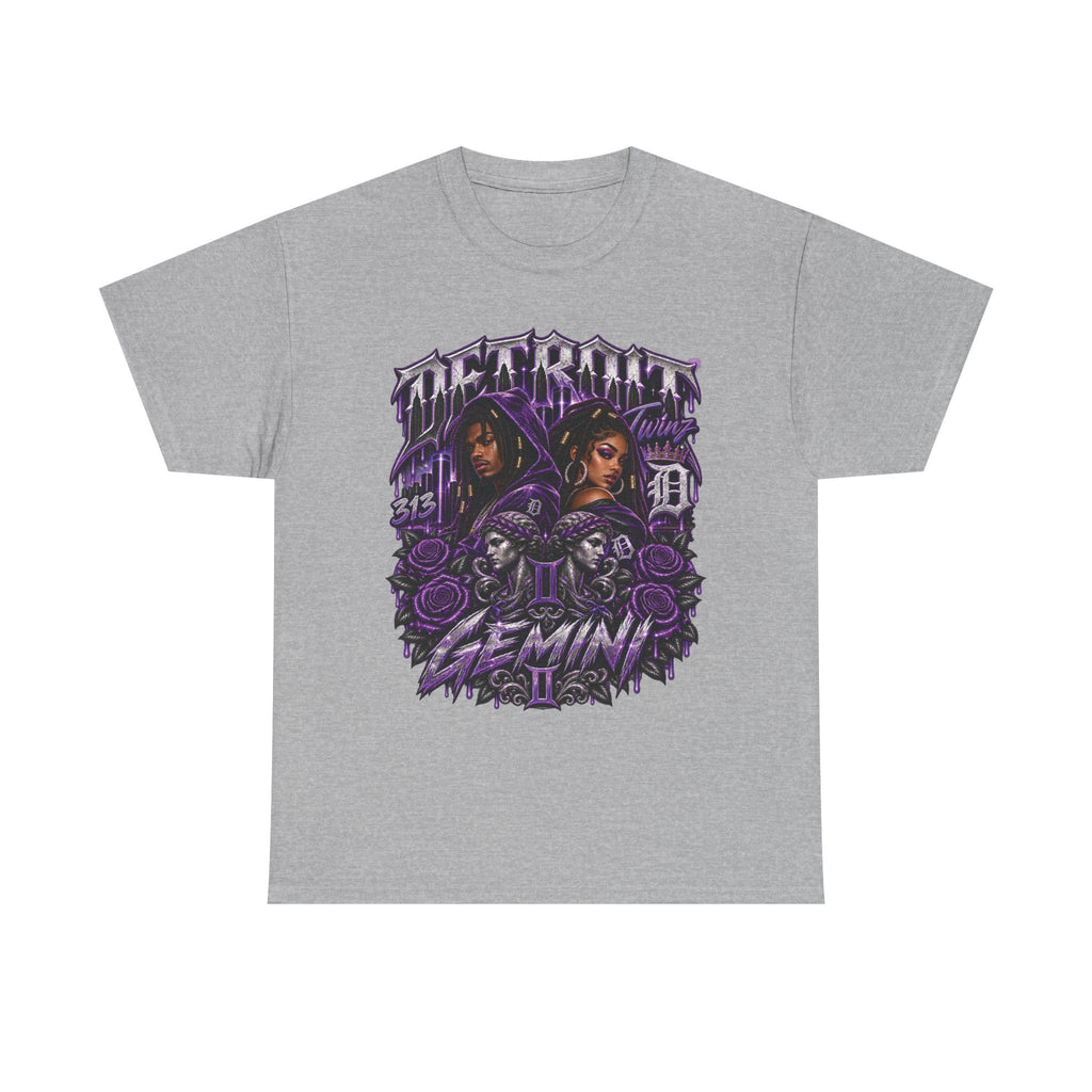 Gemini Skull Roses Graphic T-Shirt | Zodiac Twins Illustration