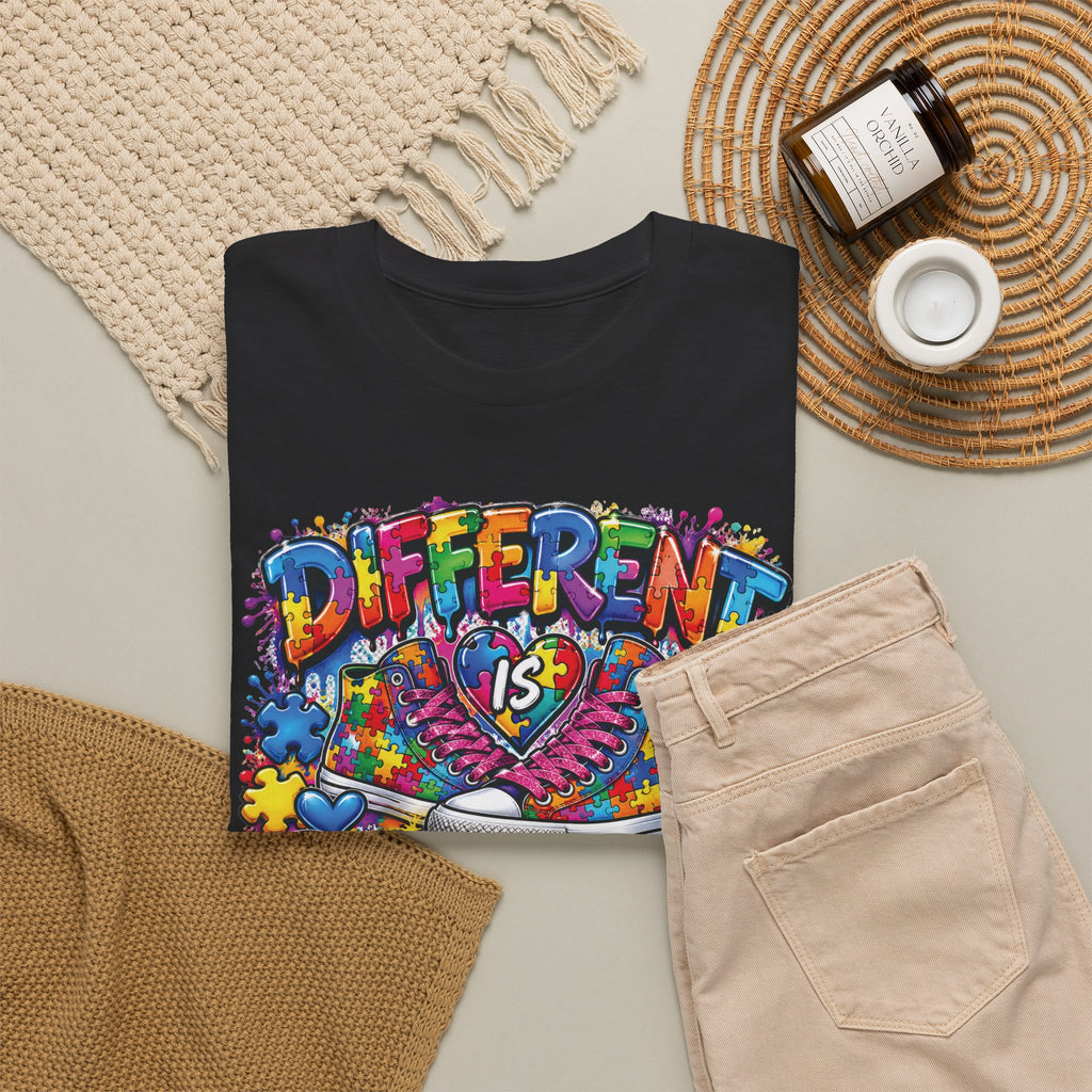 Different Is Beautiful T-Shirt | Colorful Rainbow Heart Typography