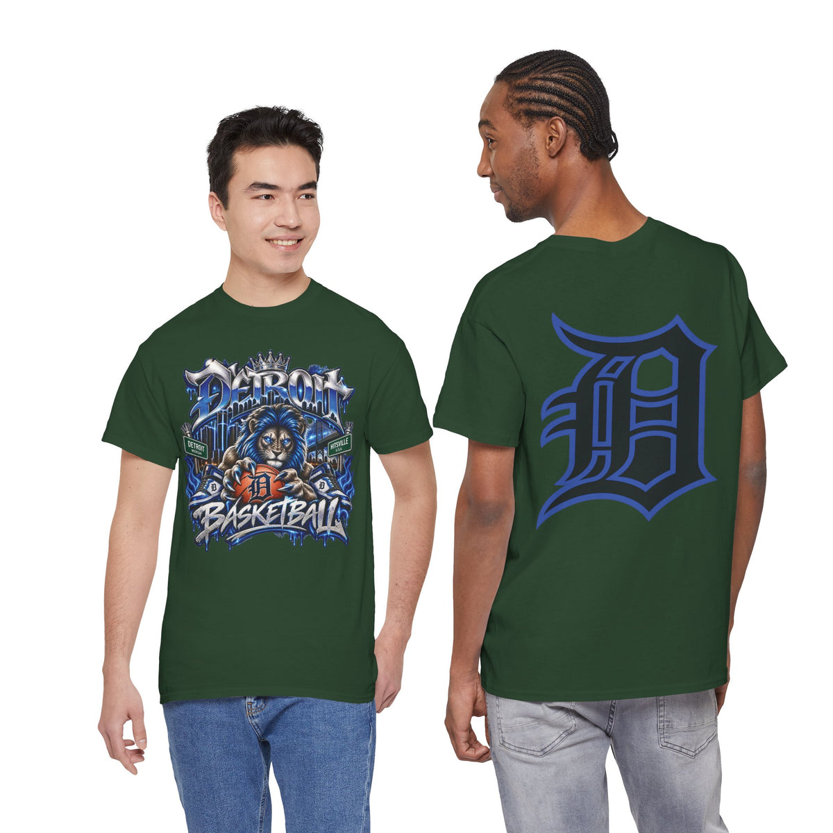 Detroit Basketball Lion Graphic Tee | Motor City D Old English Logo