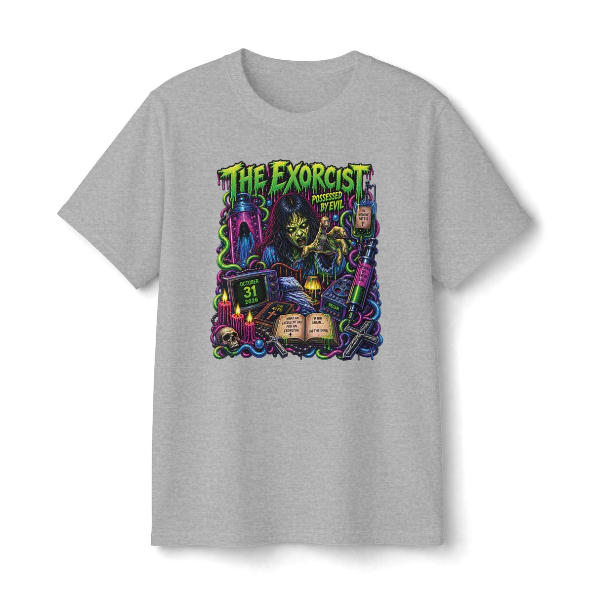 The Exorcist horror art T-Shirt | Retro neon movie poster design