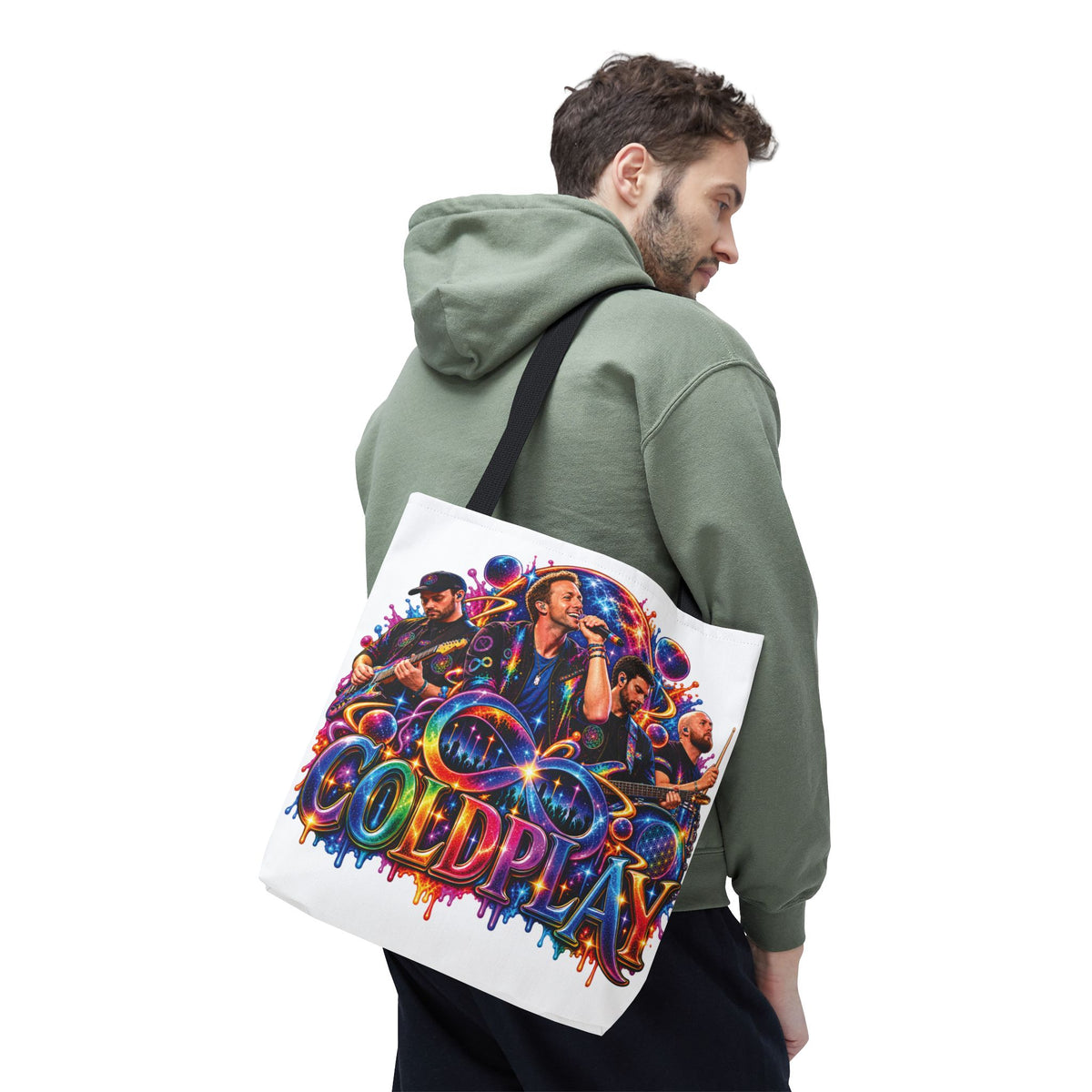 Colorful Coldplay Band Portrait Tote Bag | Music Concert Artwork Tote