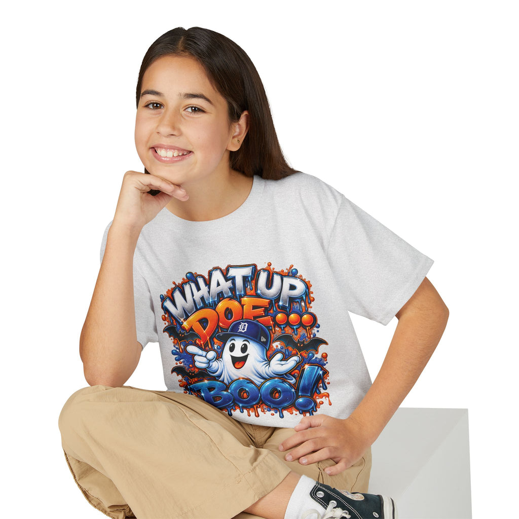 Det What Up Doe Boo! Ghost Graphic T-Shirt | Halloween Kids Tee