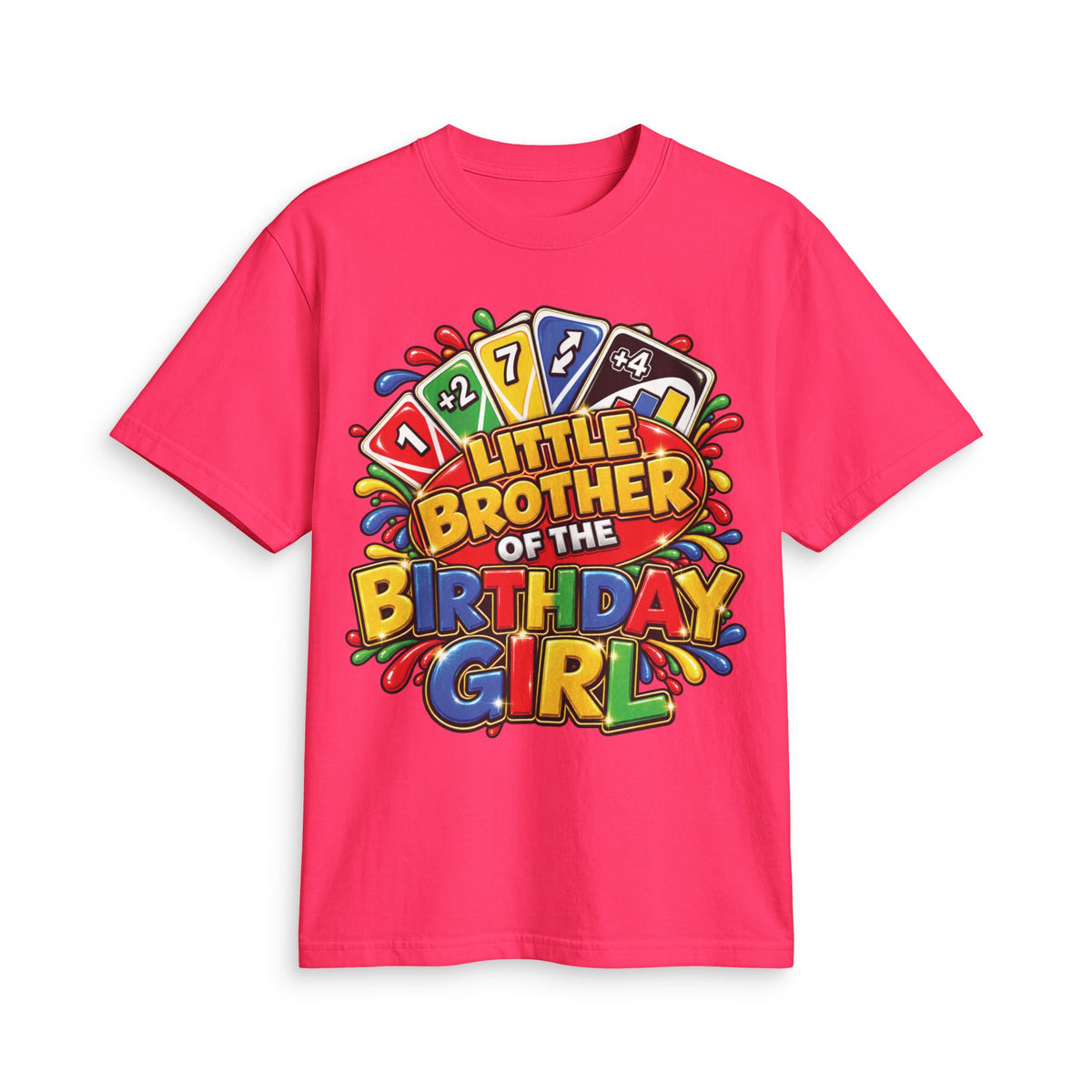 Little Brother of the Birthday Girl T-Shirt | Colorful Game Card Party Design